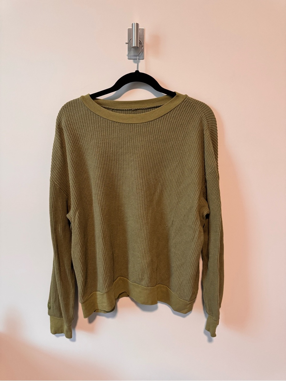 SET ACTIVE | Olive Green Waffle Knit Pullover Sweatshirt Size L Cozy Loungewear